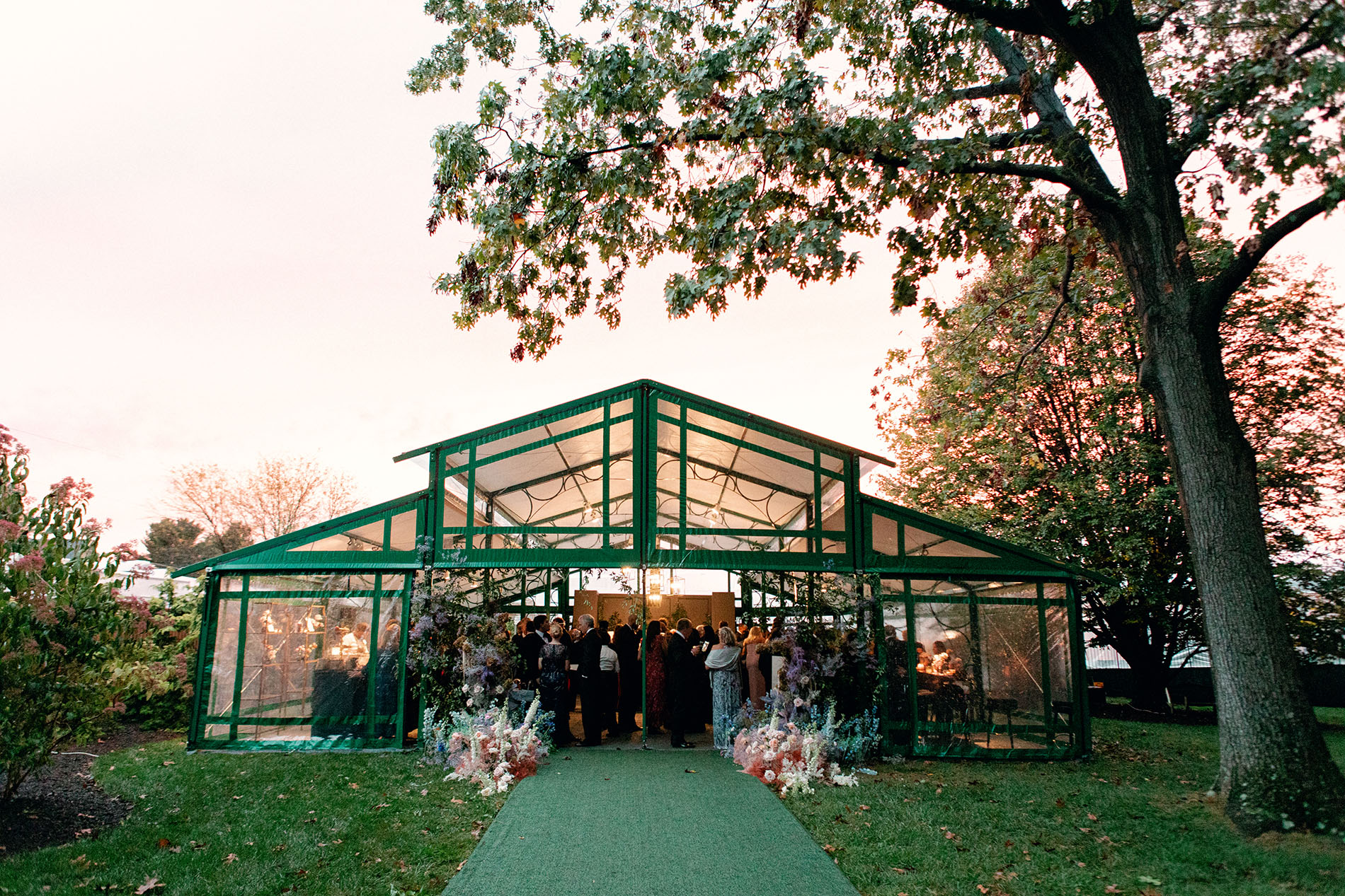 Colorful modern art backyard wedding reception