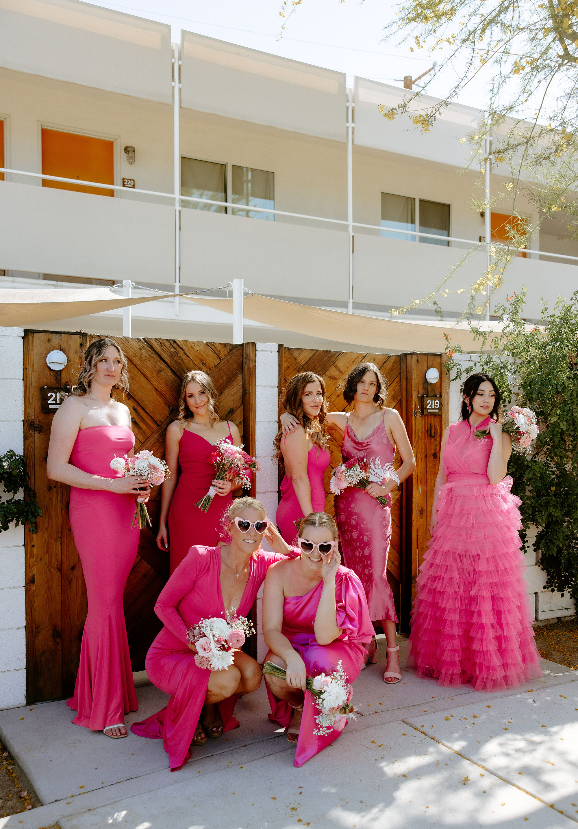 wedding with hot pink bridesmaids
