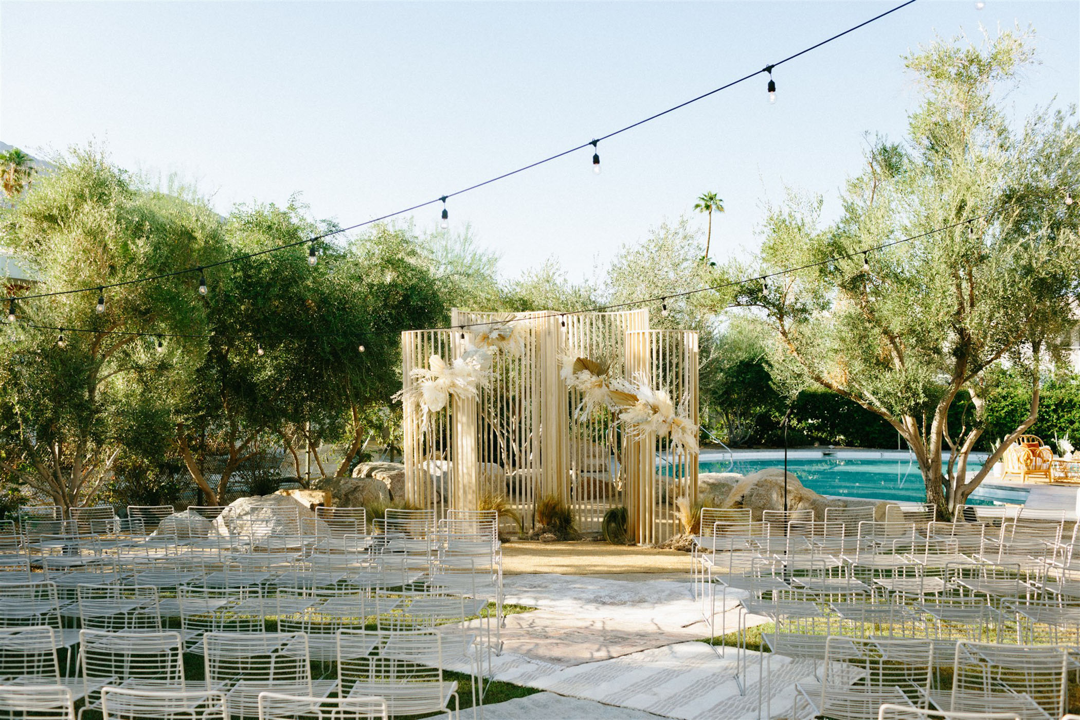 LGBTQ Modern Neutrals Boho Palm Springs Wedding Ceremony Decor