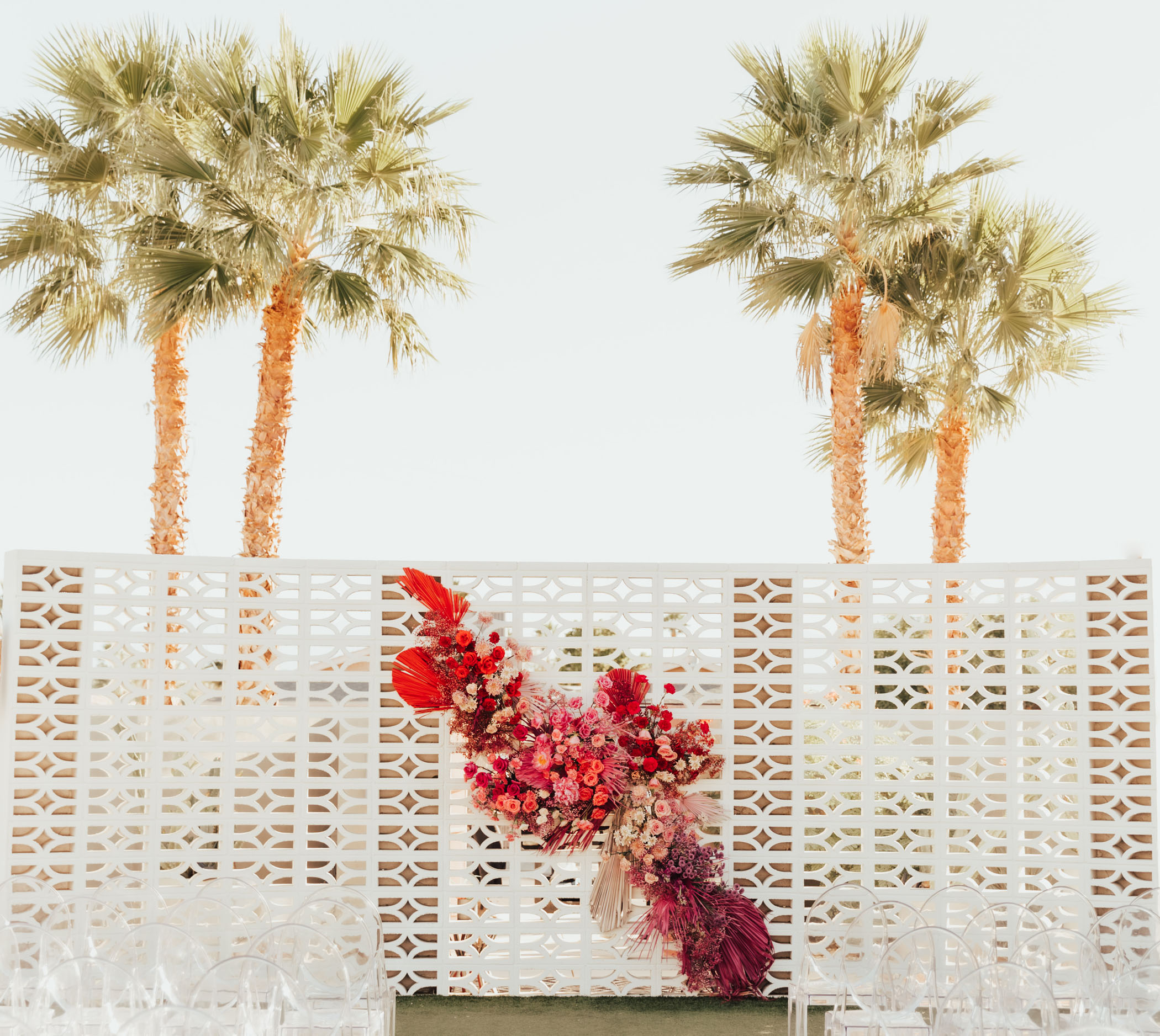 Glam Pink and Red Palm Springs Wedding Ceremony