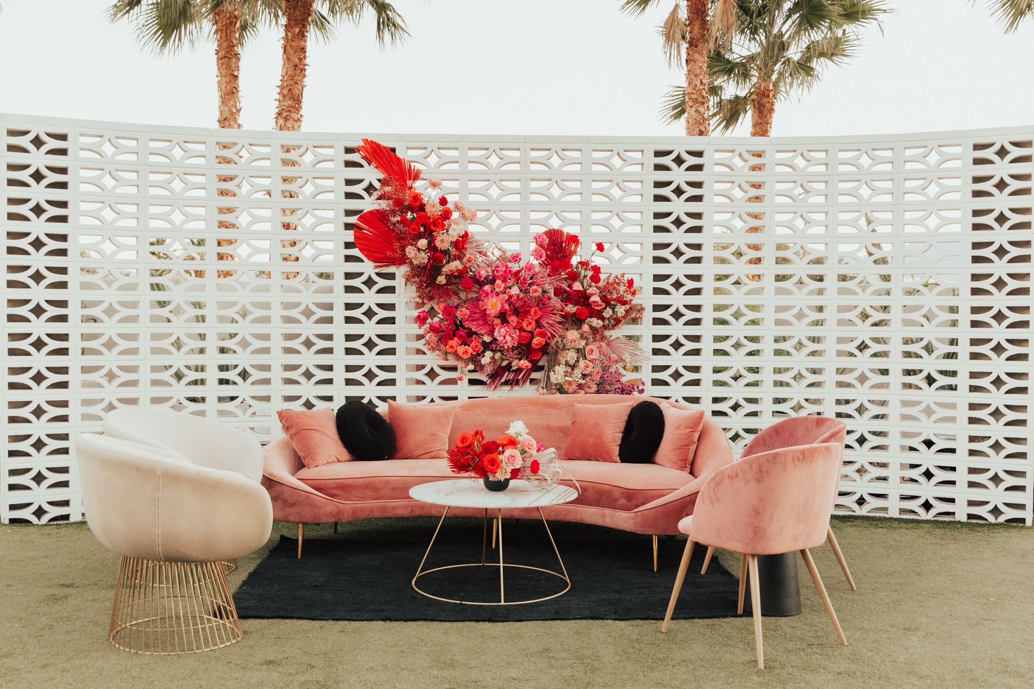 Glam Pink and Red Palm Springs Wedding Reception