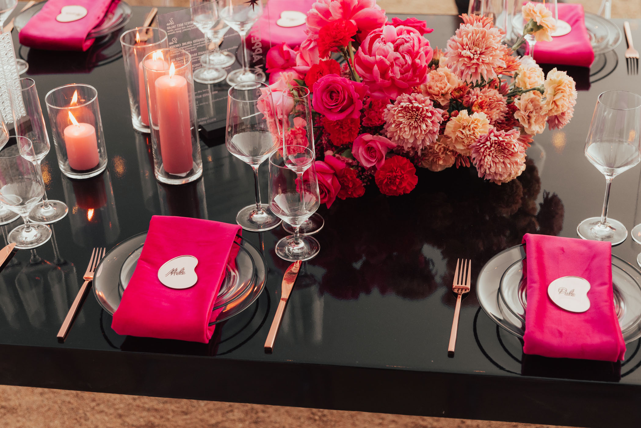 Glam Pink and Red Palm Springs Wedding Reception