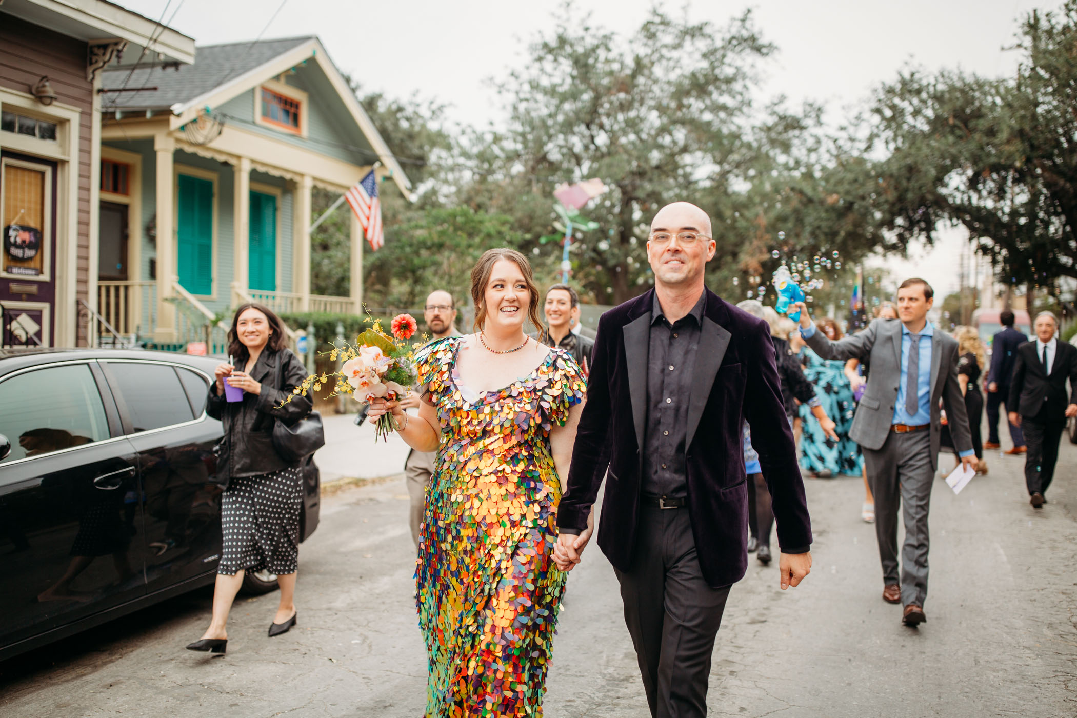 New Orleans Rainbow Sequin Dive Bar Wedding