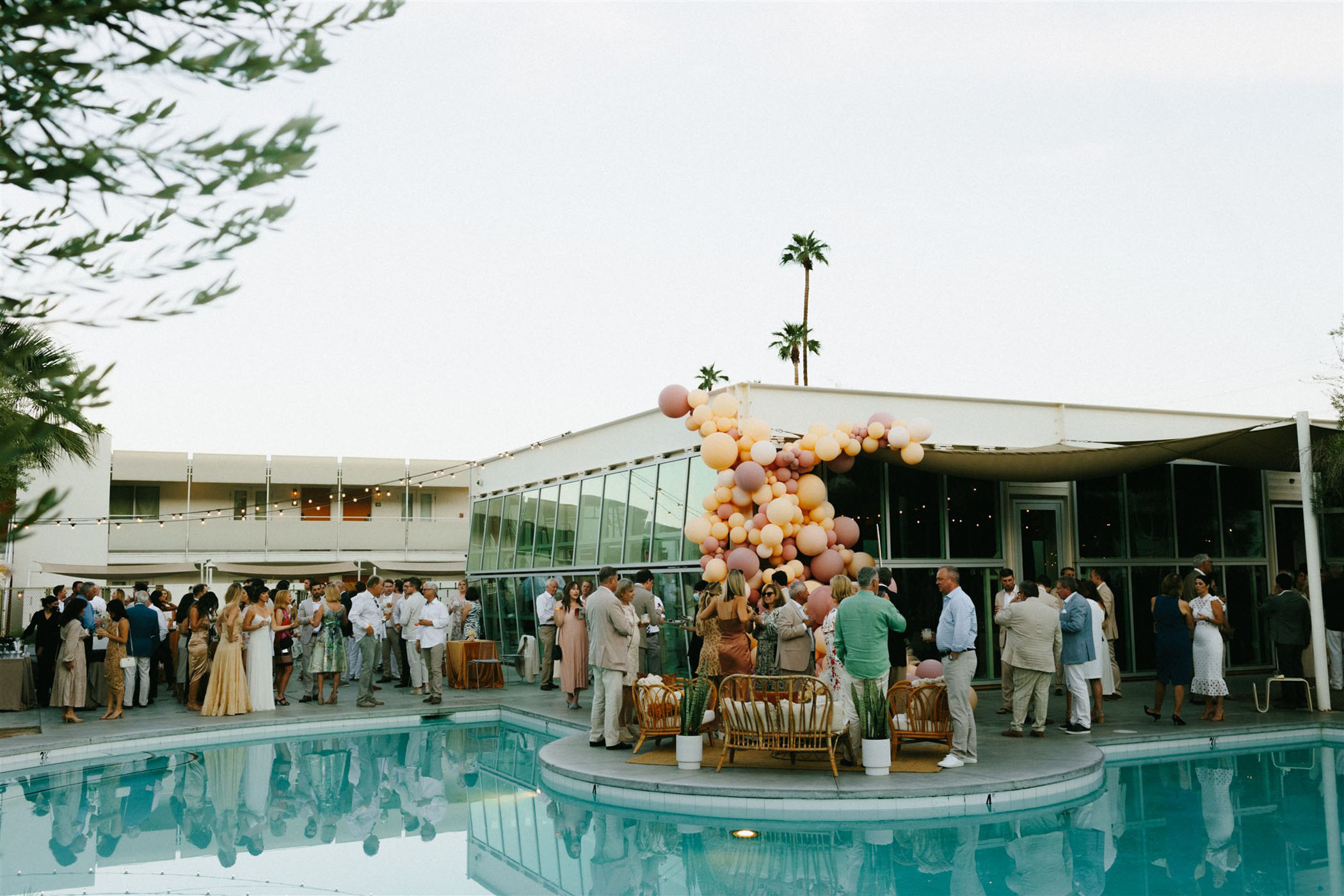 LGBTQ Modern Neutrals Boho Palm Springs Wedding Pool