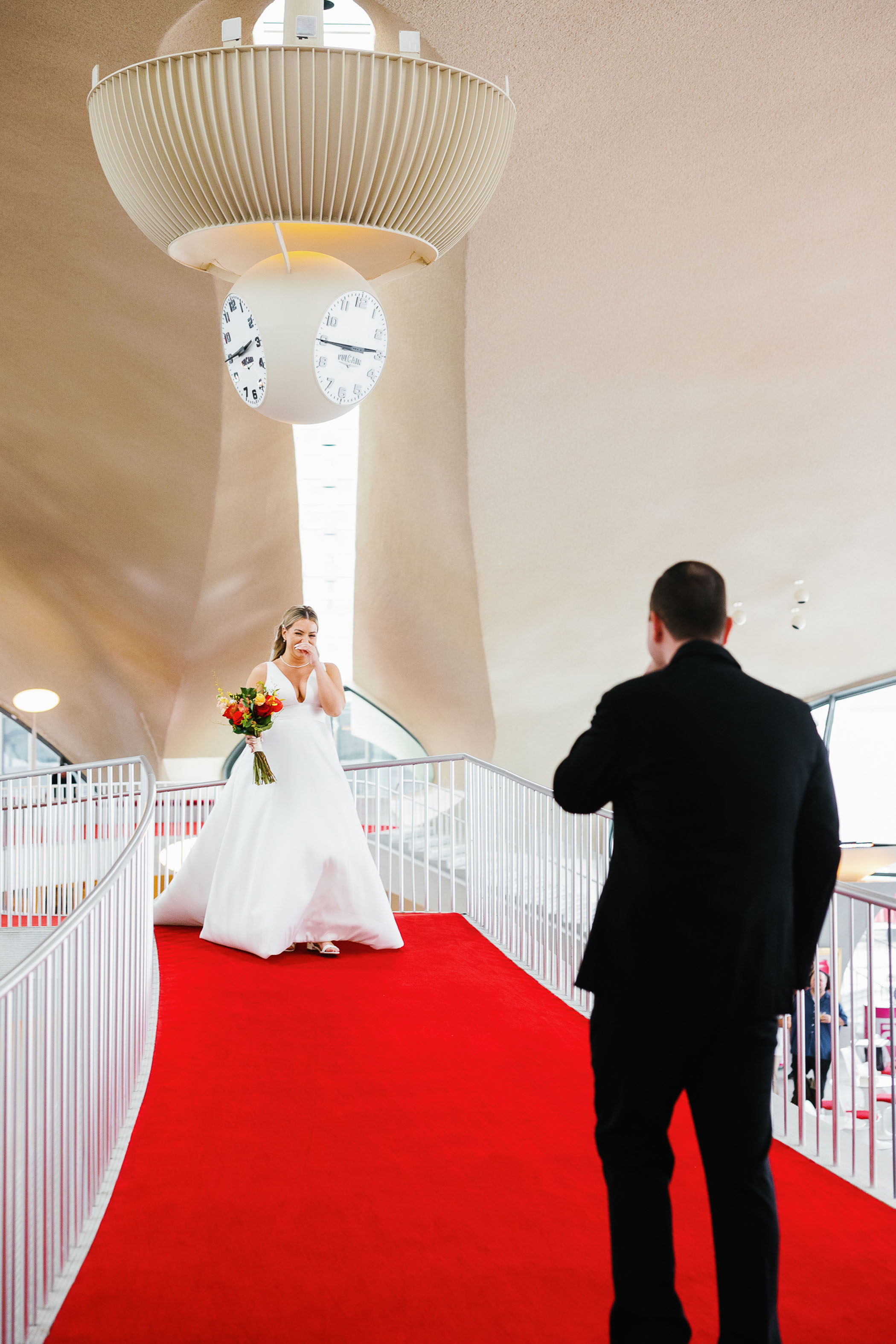 60s Wedding at TWA Hotel for a Pilot and Flight Attendant