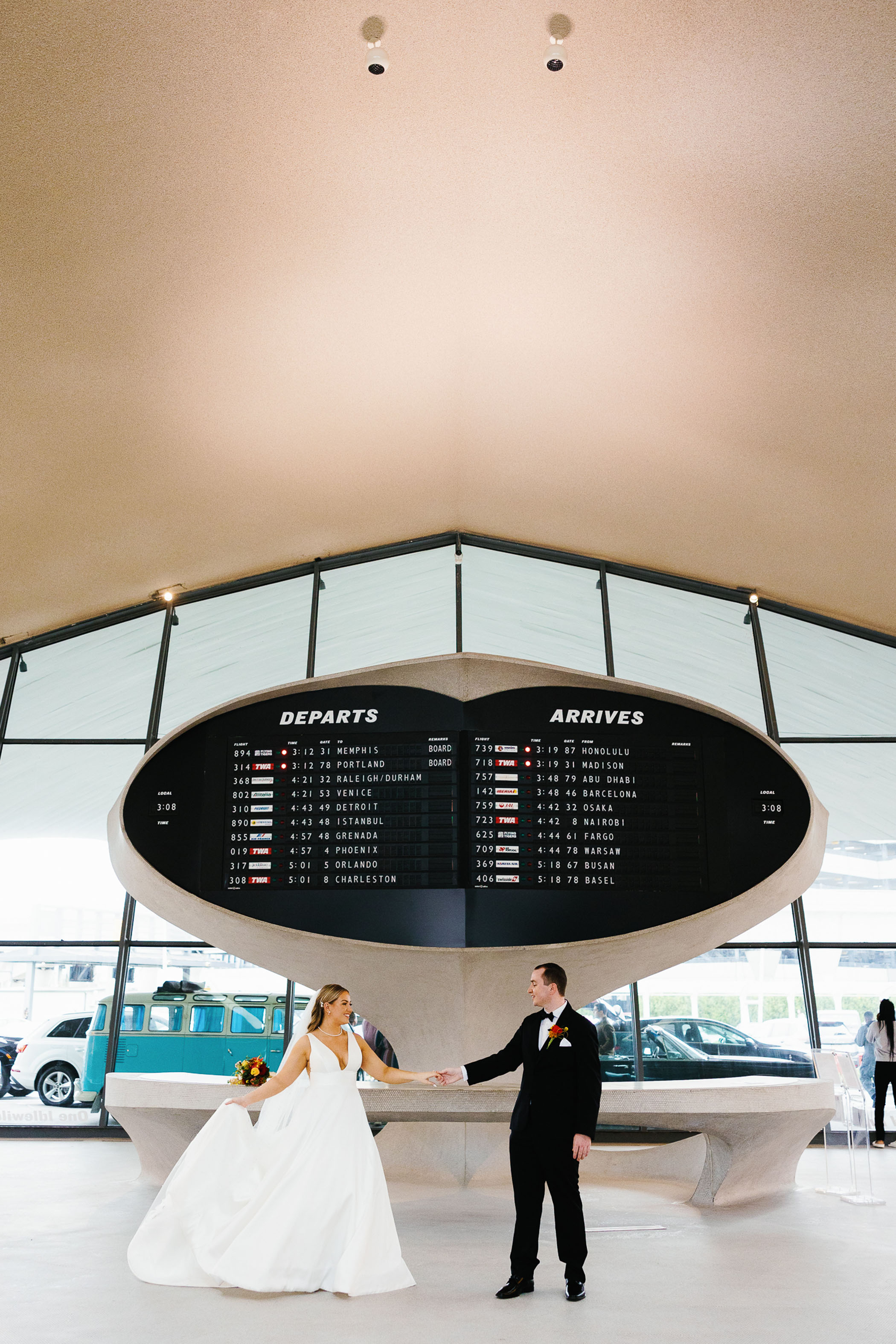 60s Wedding at TWA Hotel for a Pilot and Flight Attendant
