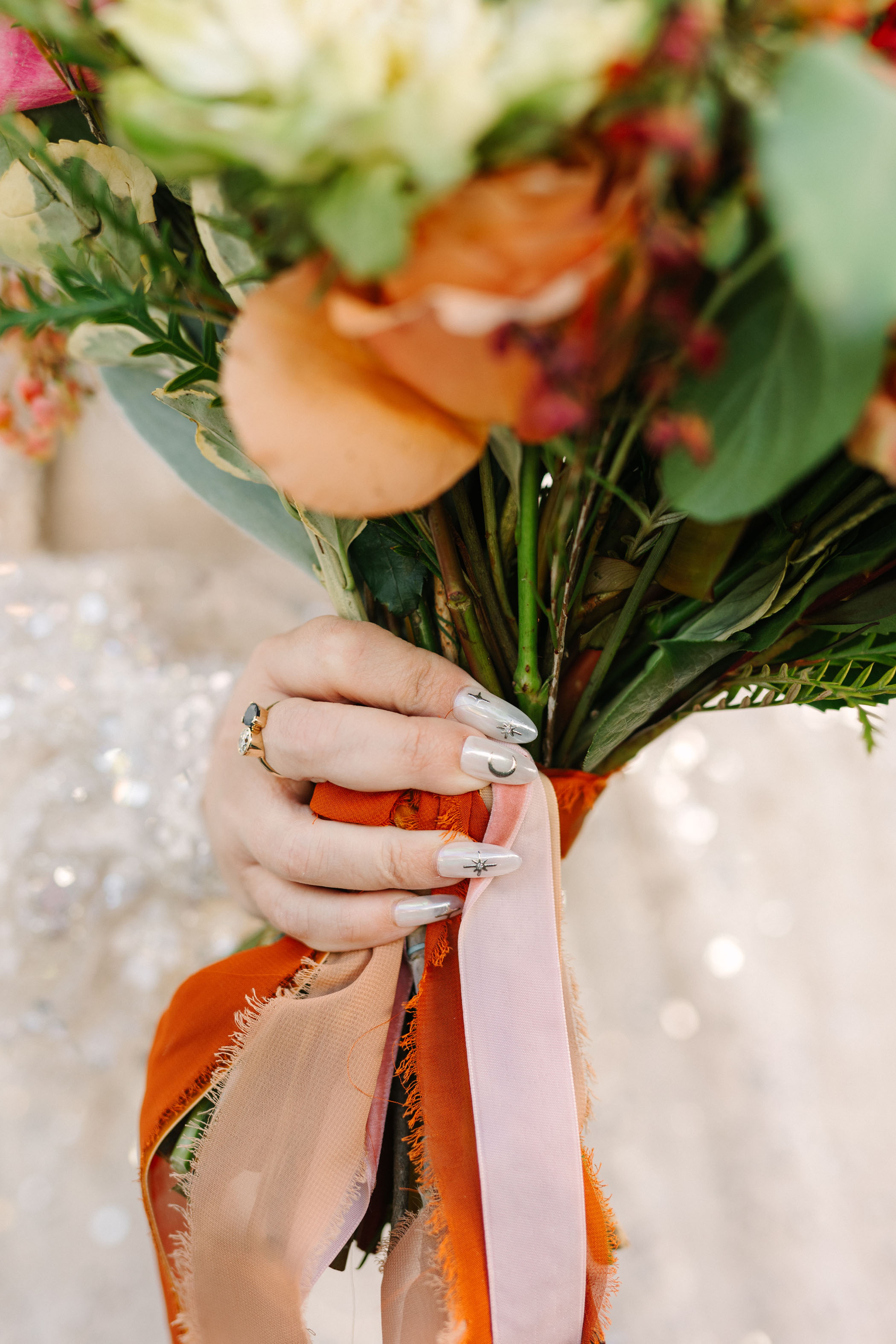 The Bride Wore Two Shimmery Gowns for This Celestial, Old Hollywood