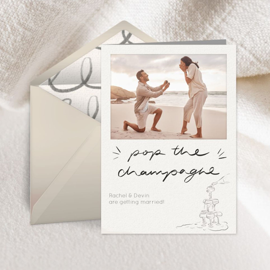pop champagne digital engagement card lovebird