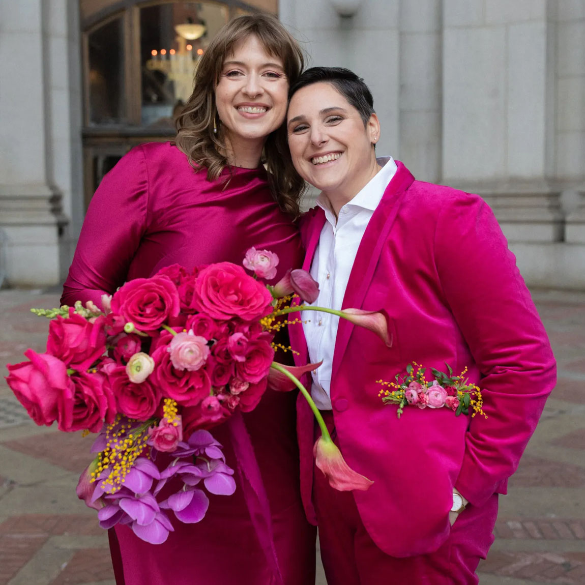 brides in pink wedding