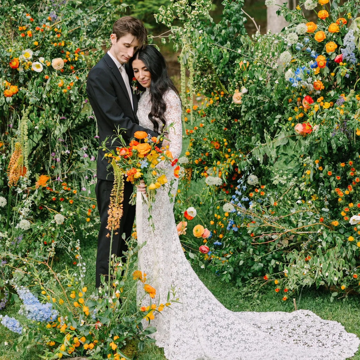 couple wildflower wedding