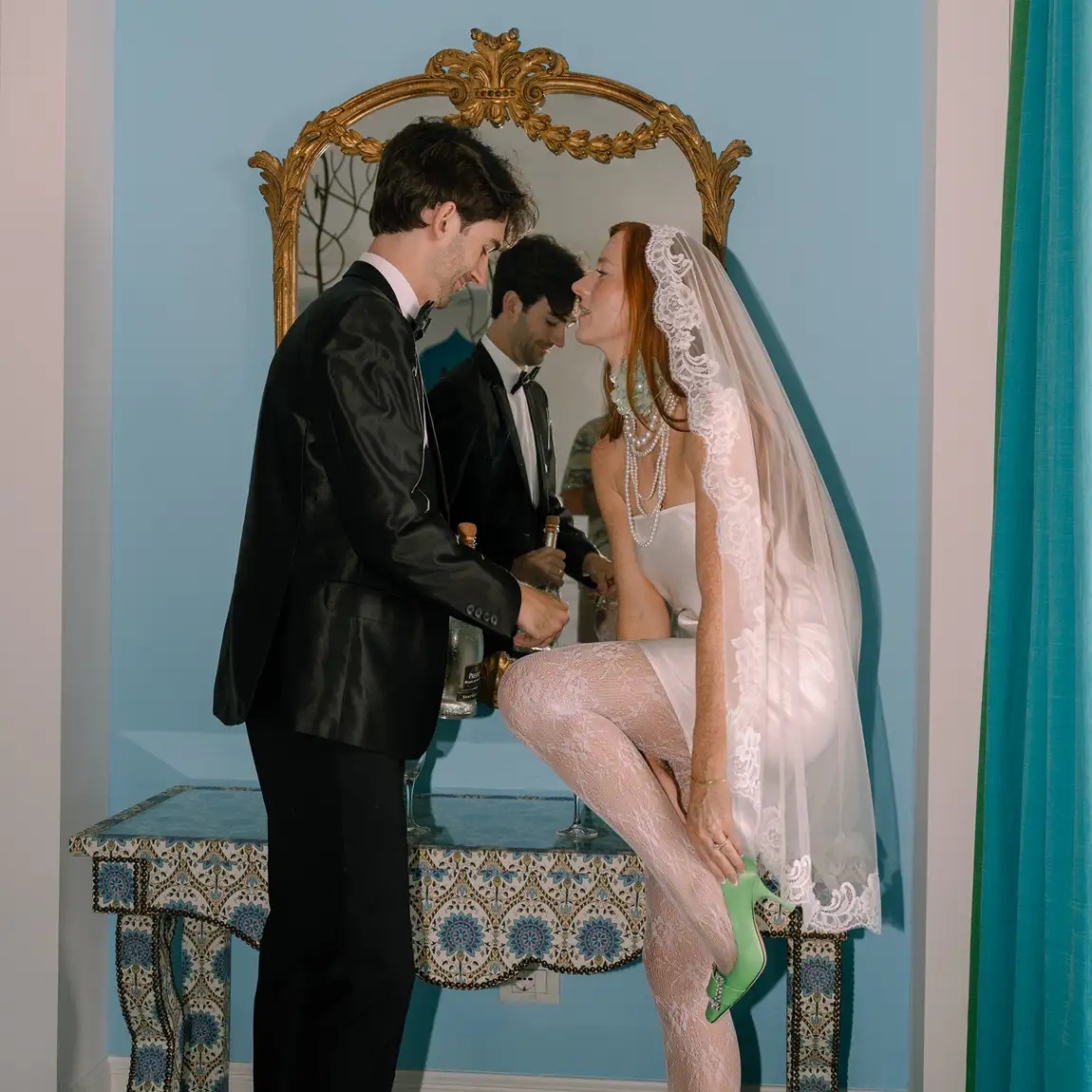 timeless wedding trends bride with green shoes