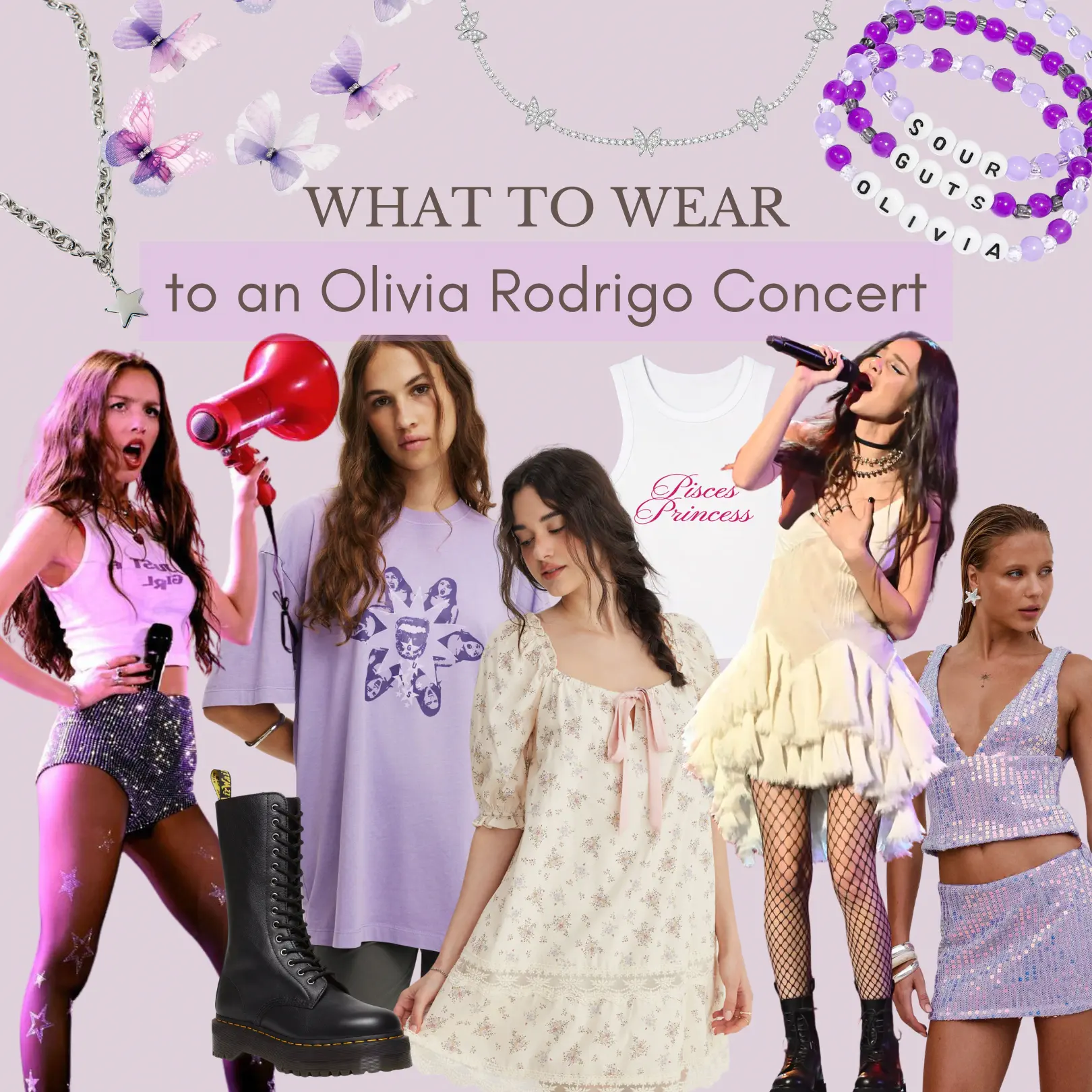 collage of cute Unraveled Tour outfits to wear to an Olivia Rodrigo concert